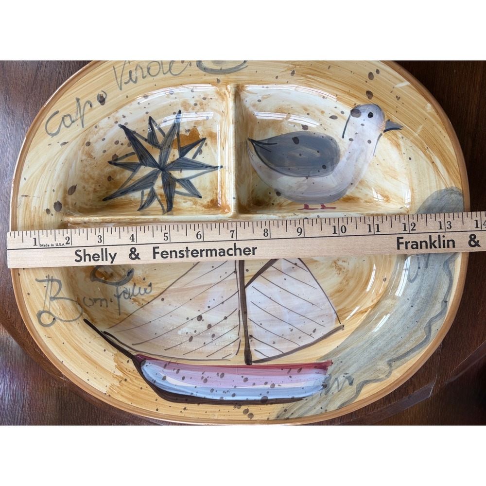 Lillian Vernon Vintage Italian Ceramic Divided Platter Nautical Sailboat Seagull - Picture 3 of 9
